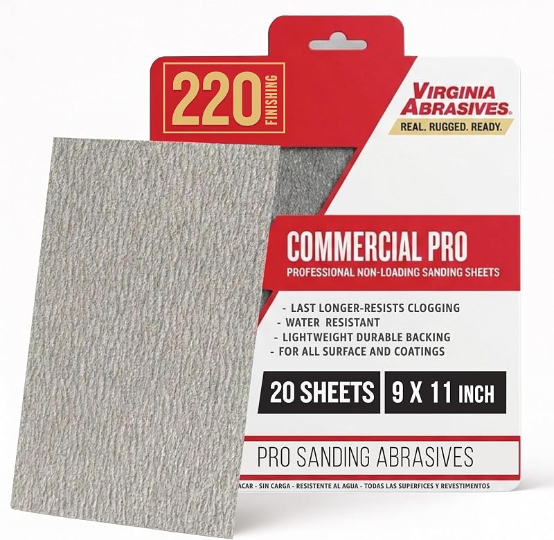 Sandpaper Sheets Commercial Pro, 80 Grit, Coarse, 9” x 11”, 20 Pack | Wet Dry Sanding Sheets for Wood, Metal, Paint & Coatings, Lightweight Durable Backing, Premium, Resists Clogging