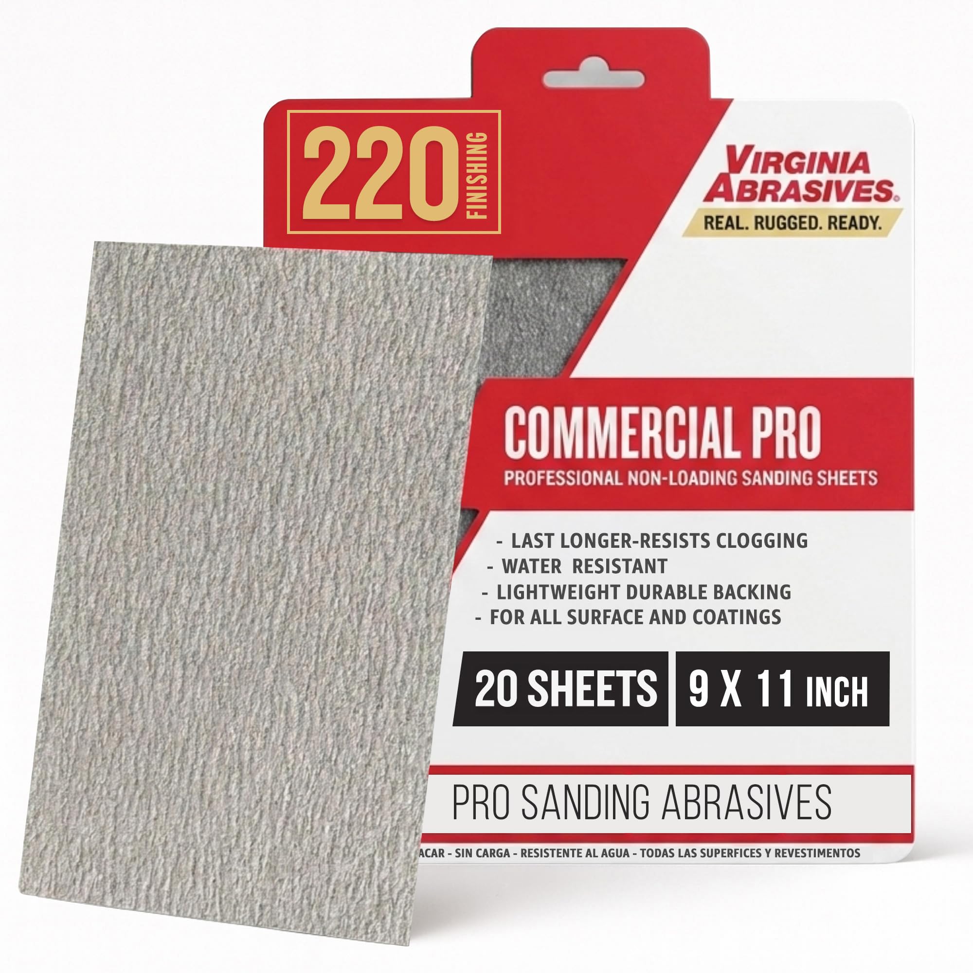 Commercial Sandpaper Sheets - 220 Grit, 20 Pack -1