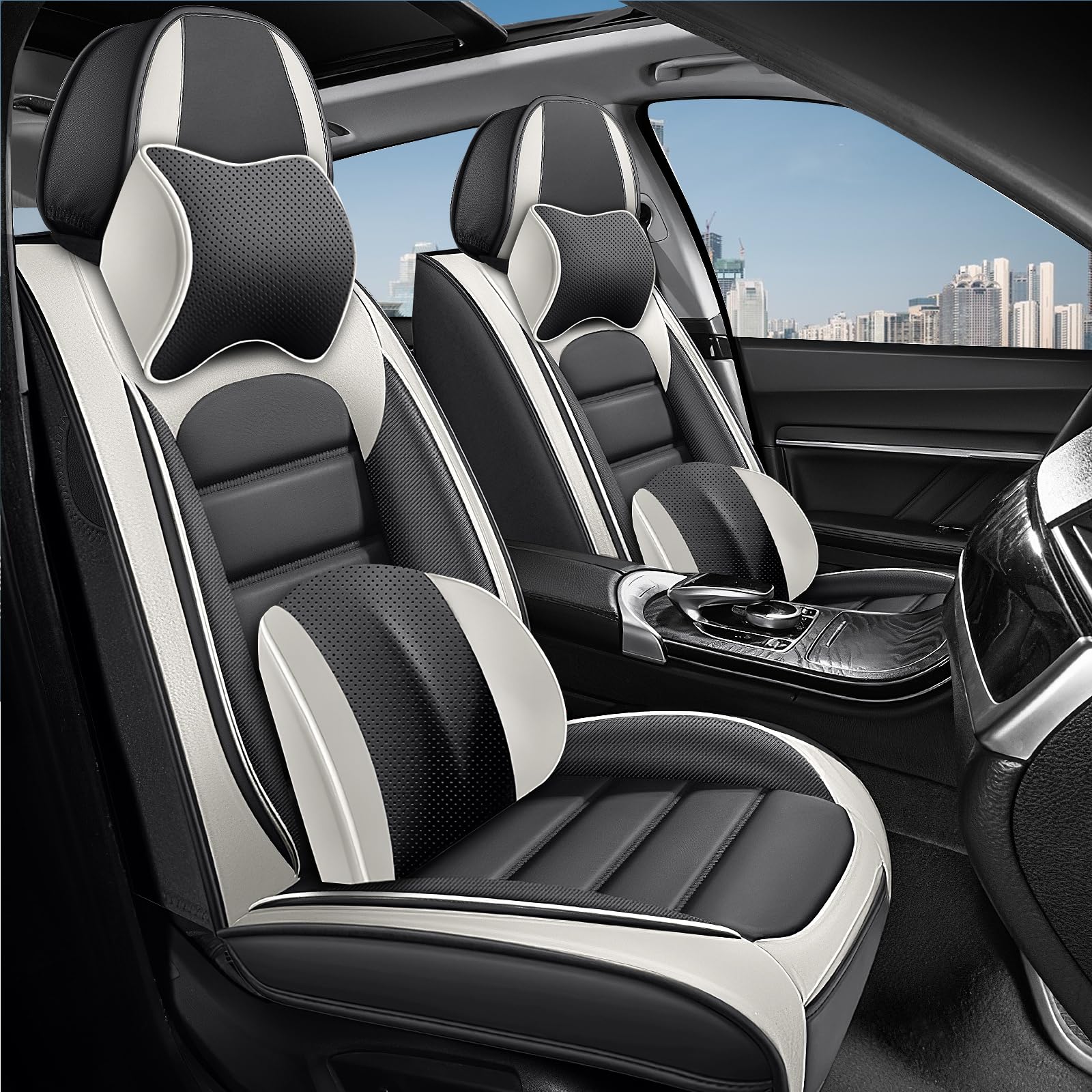 AREKA 2 Car Seat Covers for Subaru Crosstrek 2016-2026 Breathable Leather,Waterproof Car Seat Protectors with Comfort Headrest Pillows,Automotive