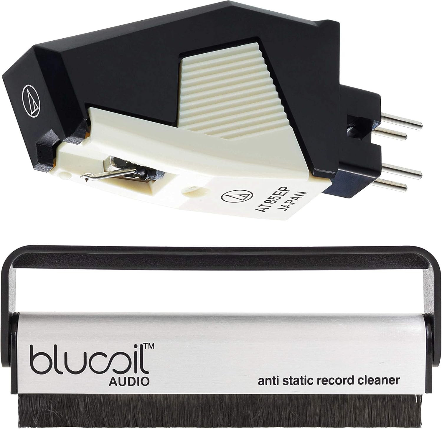 Audio Technica AT85EP Dual Moving Magnet Cartridge with Elliptical Stylus P Mount for P-Mount Turntables Bundle with Blucoil Carbon Anti-Static Vinyl Cleaning Brush