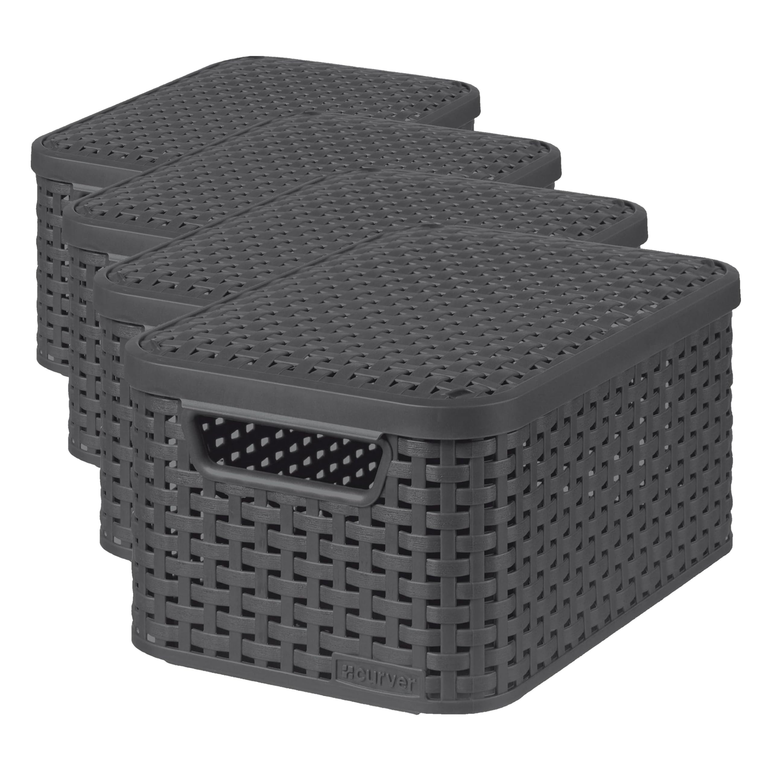 Panier Curver Style aspect rotin S anthracite empilable avec son couvercle