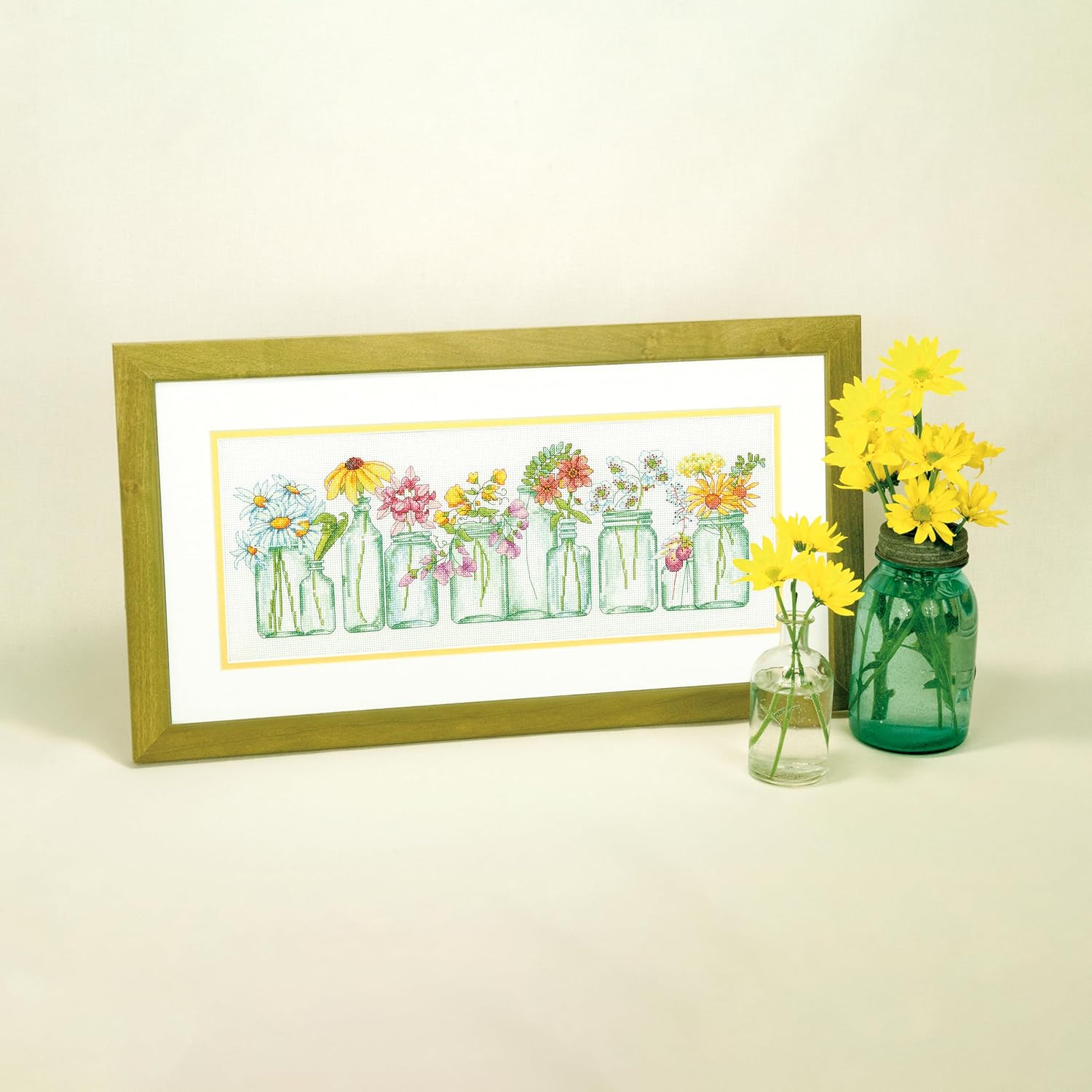 Dimensions Mason Jar Counted Cross Stitch Kit, 14 Count White Aida, 18'' x 7''.