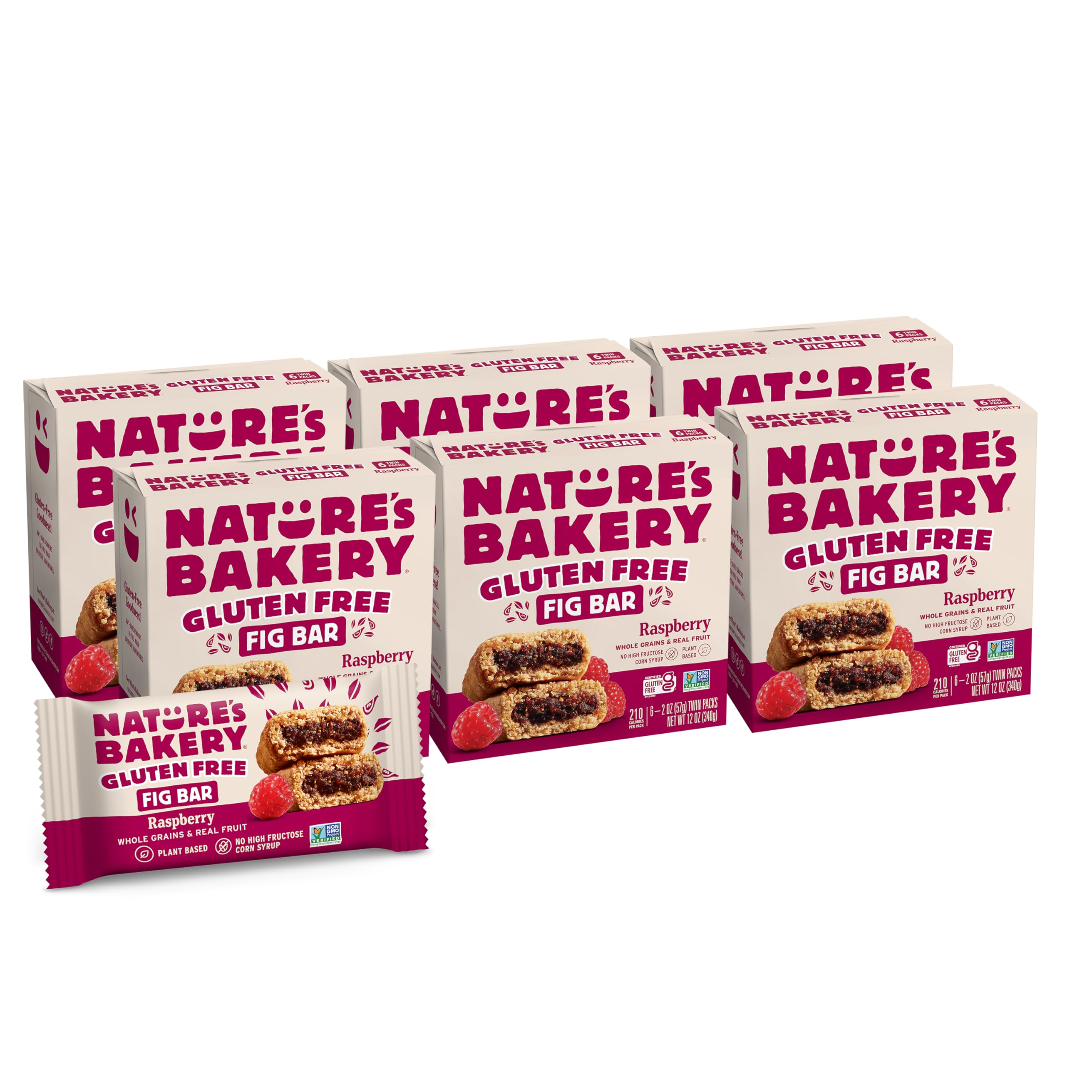 Nature’s Bakery Gluten Free Fig Bars, Raspberry, Real Fruit, Vegan, Non-GMO, Snack bar, 6 boxes with 6 twin packs (36 twin packs)