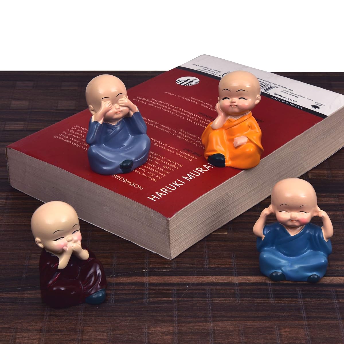 HomeSquare Set of 4 Polyresin Buddha Statue for Home Decor, (Multicolour)