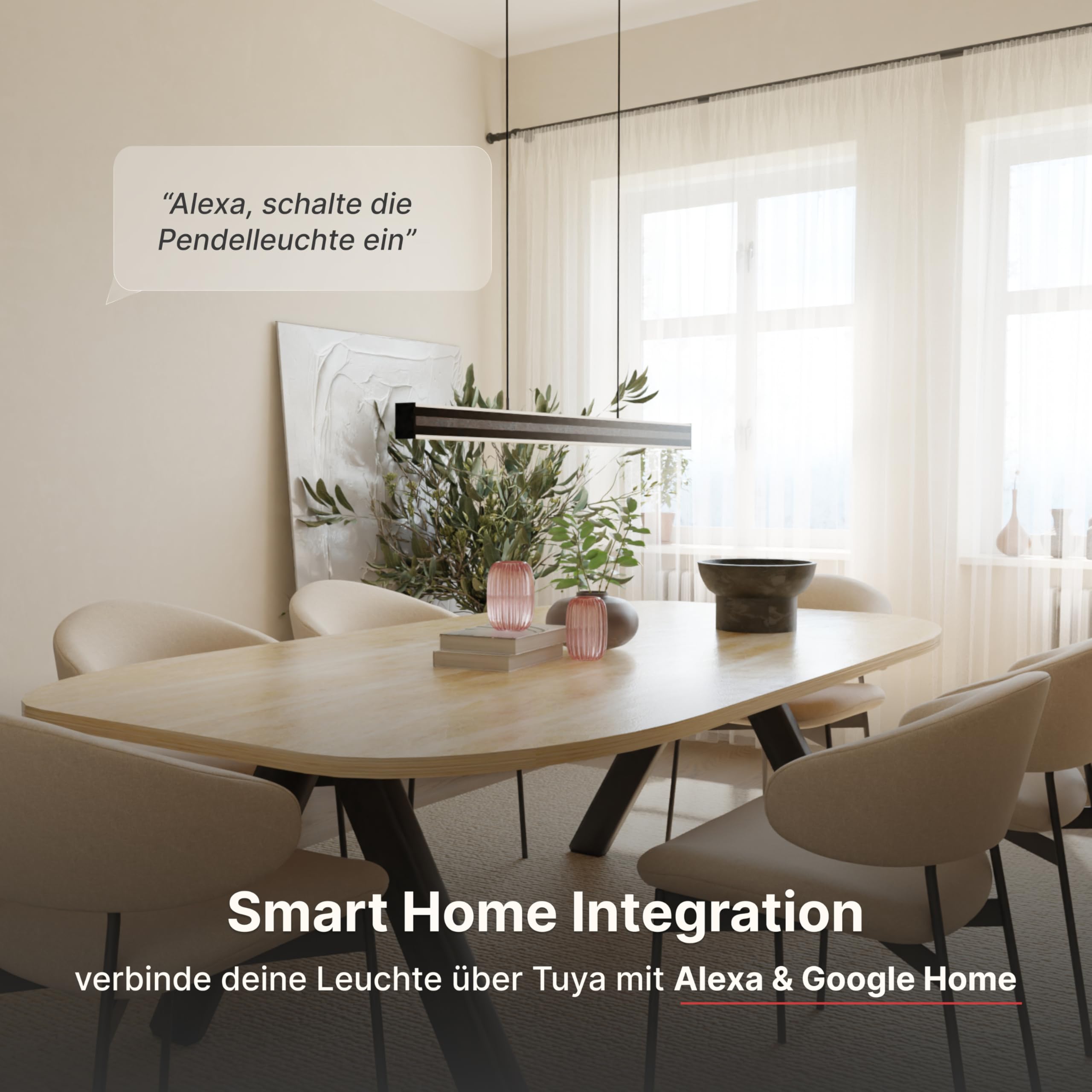 Kalea Designer Pendelleuchte V2, LED Hängeleuchte dimmbar Hängelampe, 2200 K - 6000 K, Amazon Alexa & Google Home, Tuya (Schwarz, 150cm)