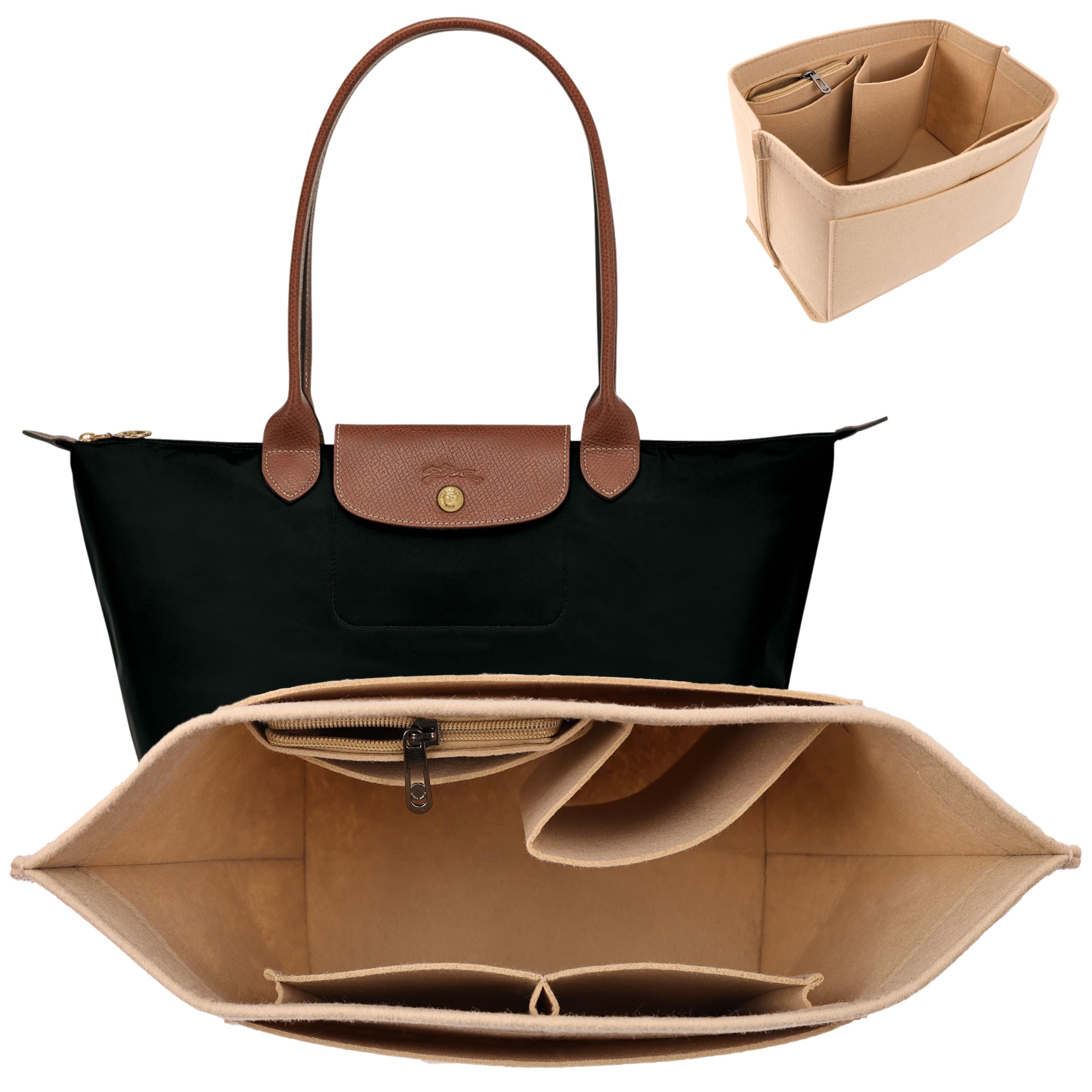 GADITIEK Inserto Organizer Borsa per Longchamp Le Pliage, multi-tasca  Organizer per Borsa in Feltro, Organizer per Long Champ L/M (Beige2, L) :  Amazon.it: Moda