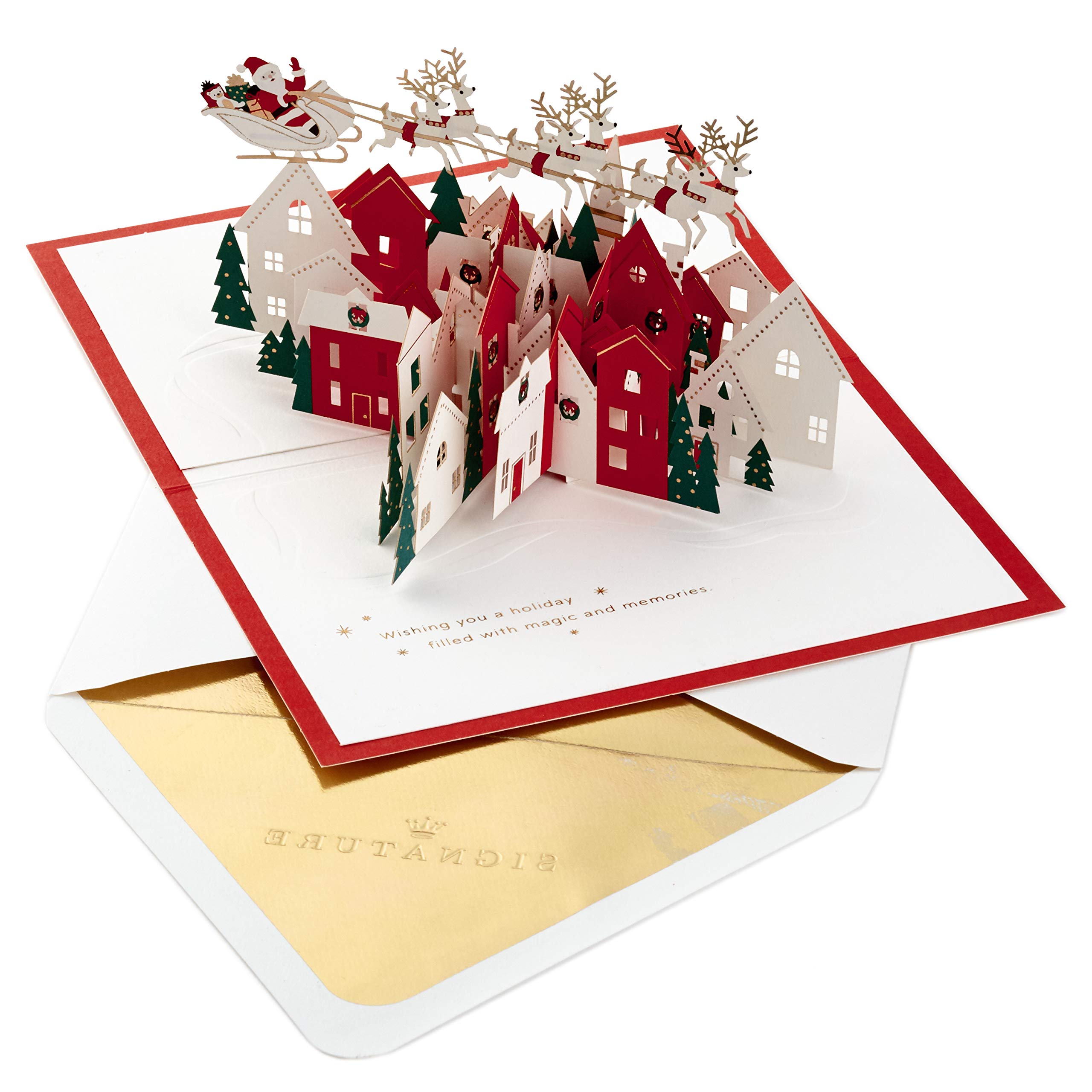 Hallmark Pop-Up-Weihnachtskarte mit Unterschrift Pop-Up Weihnachtsmann und seine Rentier