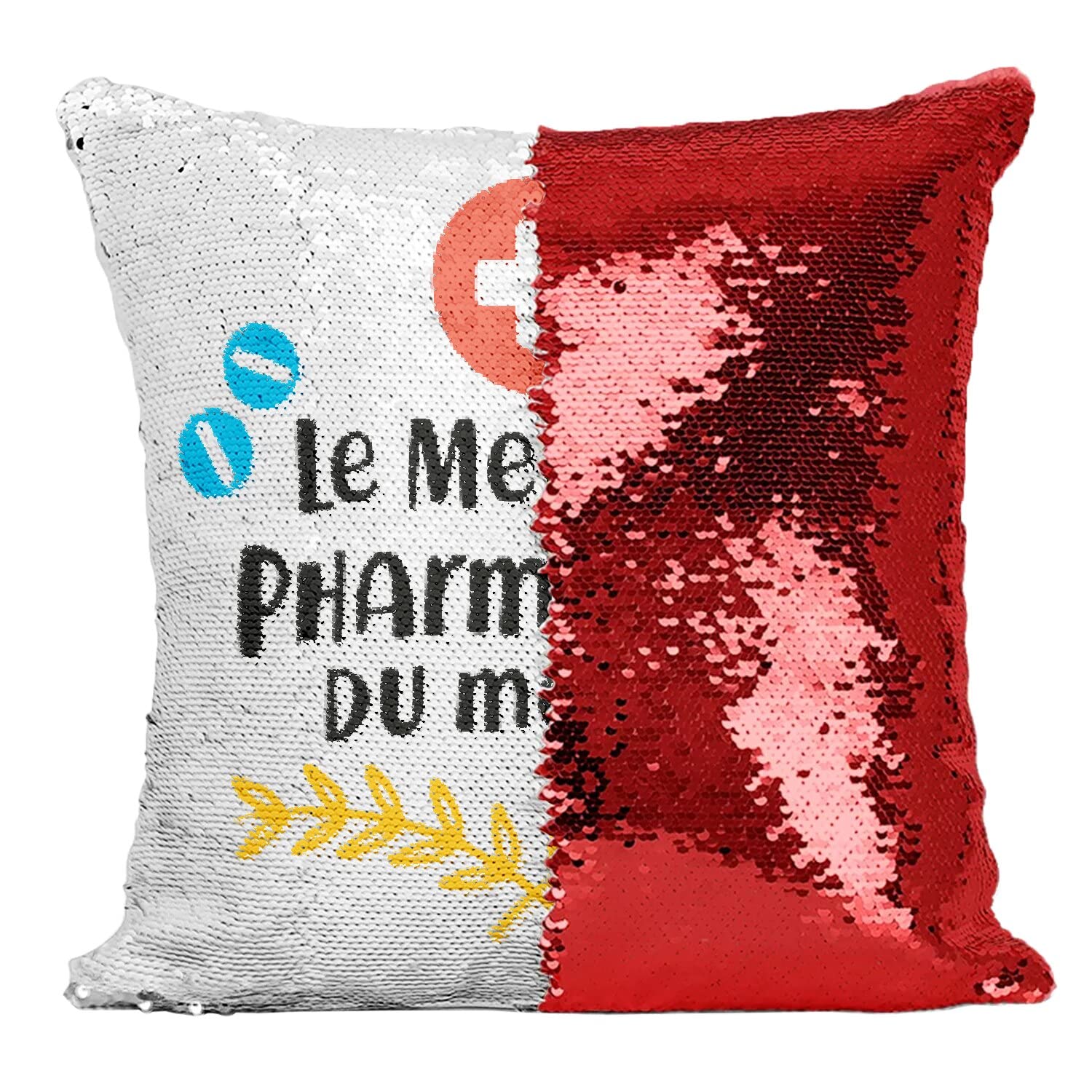 Coussin Sequin Rouge Idée Cadeau Originale pour le Meilleur Pharmacien