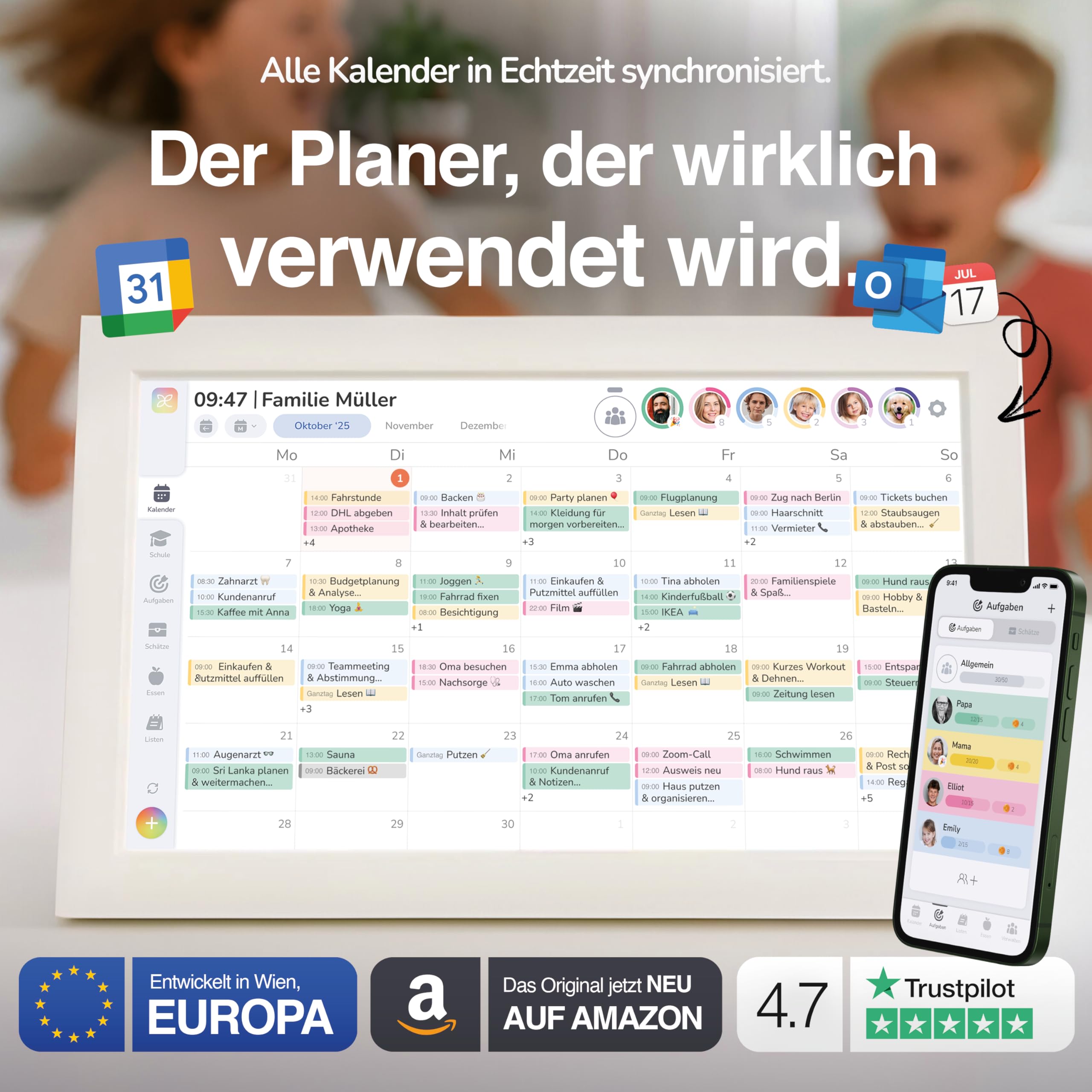 Daely® Calendar - Digitaler Kalender 15.6" - Digitaler Wandkalender Touchscreen Full HD - Familienplaner, Elektronischer Wandkalender, Wochenplaner, Monatsplaner & Belohnungstafel, Wi-Fi