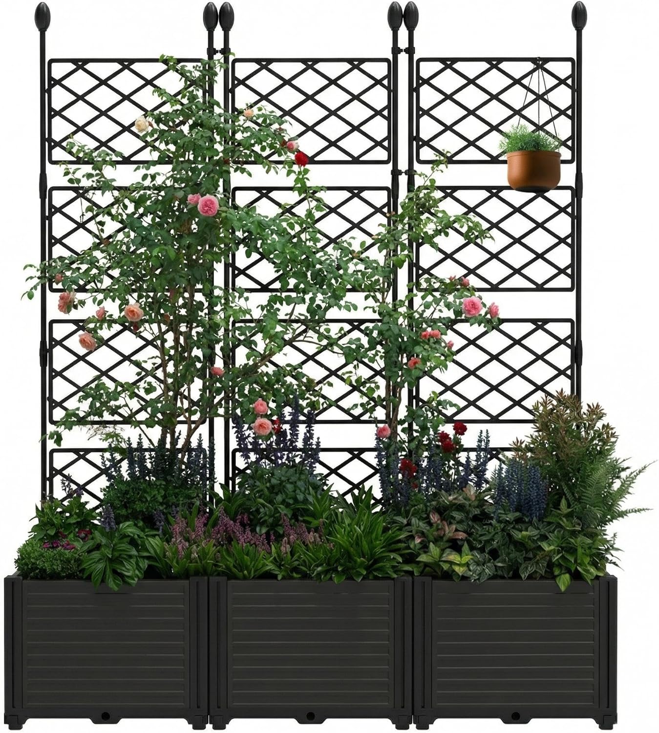 Raised Planter Box with Trellis, Outdoor Vertical Planter Box, Garden Bed for Climbing Plants, Balcony Privacy Screening, Privacy Planters for Patio
