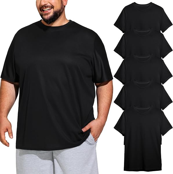 Big & Tall Men's Dry Fit Moisture Wicking T Shirts, Comfort & Breathable Tees for Gym Running Casual Undershirts - 1