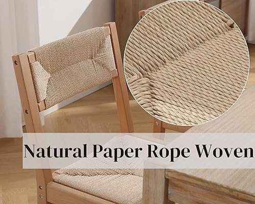 Miniatura 4 de Juego de 2 sillas de comedor de ratán modernas de mediados de siglo, sillas de cocina de madera de haya natural, sillas de comedor tejidas de Madera