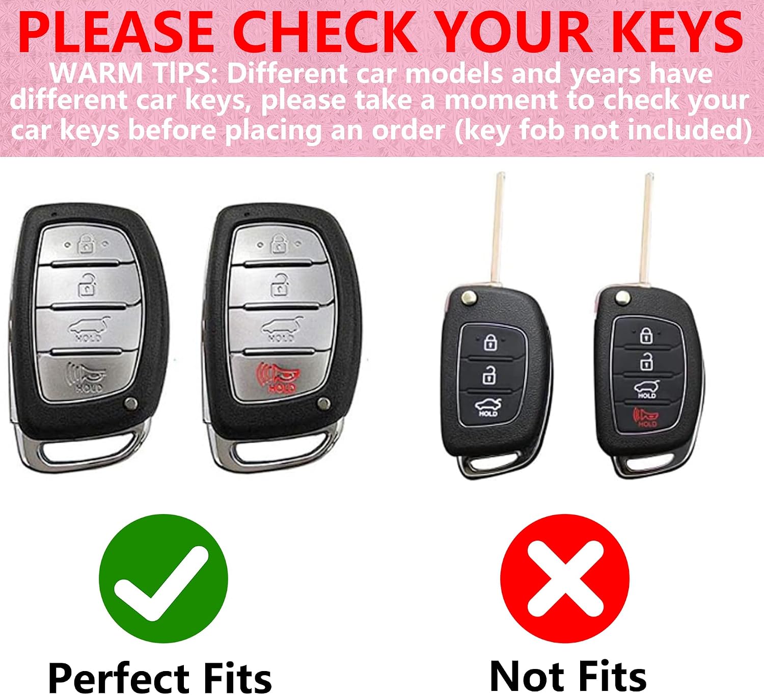 Compatible with Hyundai Key Fob Cover with Diamond Keychain, Compatible with Elantra Ioniq Sonata Tucson Elantra GT Smart Remote Key Protector for Women (4 Buttons-Pink Bowknot) image 2