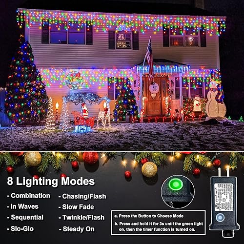 Miniatura 39 de Luces de Navidad de carámbano para exteriores, 66 pies, 640 luces LED de carámbano para exteriores con 8 modos de temporizador, impermeable, Blanco