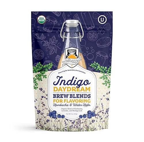 Fermentaholics Mezclas de cerveza orgánica Indigo Daydream aromatizante de fermentación secundaria para kombucha, kéfer de agua y otras bebidas
