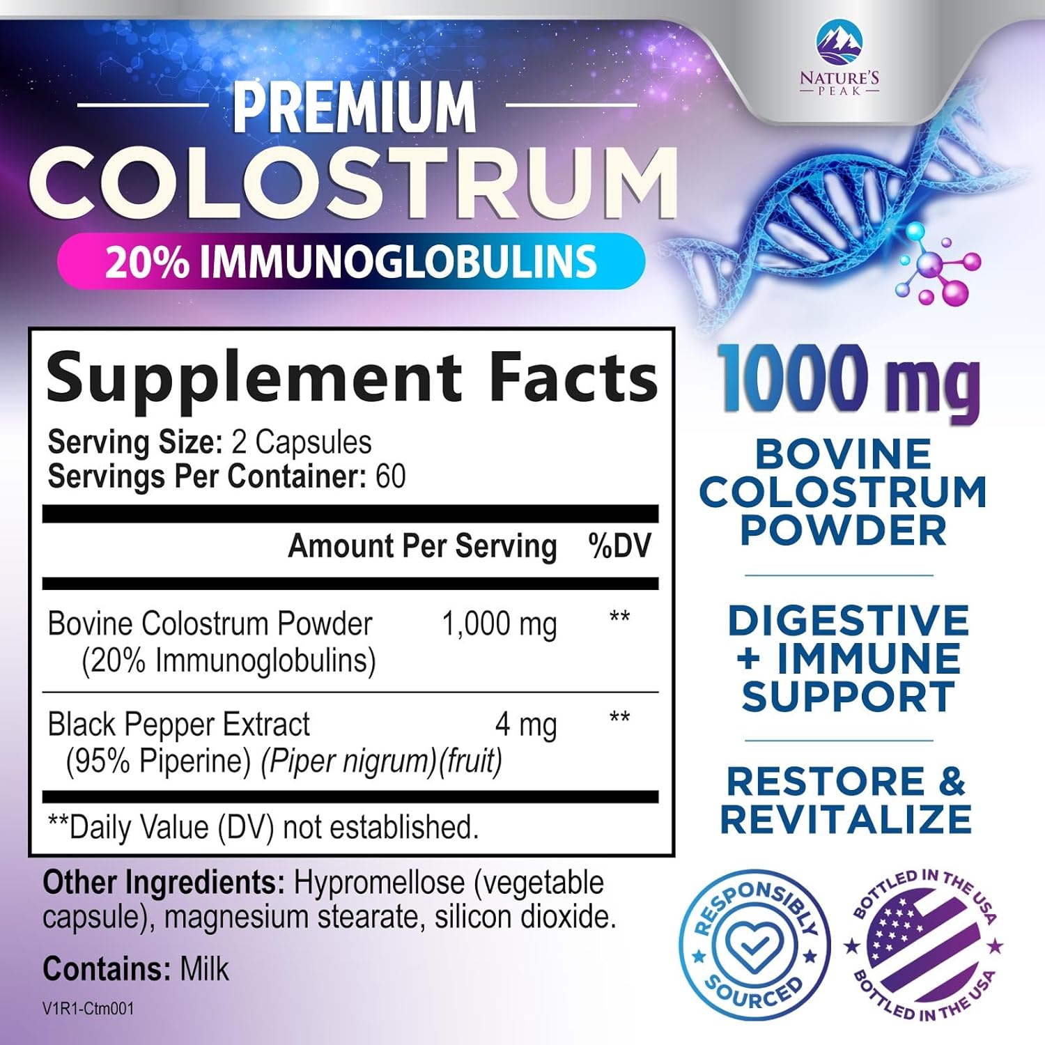 Bovine Colostrum Supplement 1000mg - with 20% Immunoglobulins (IgG) for Immunity & Immune Support, Energy & Gut Health, SP Colostrum Powder Pills, Gluten Free, Non-GMO & Bottled in USA - 120 Capsules - Image 2