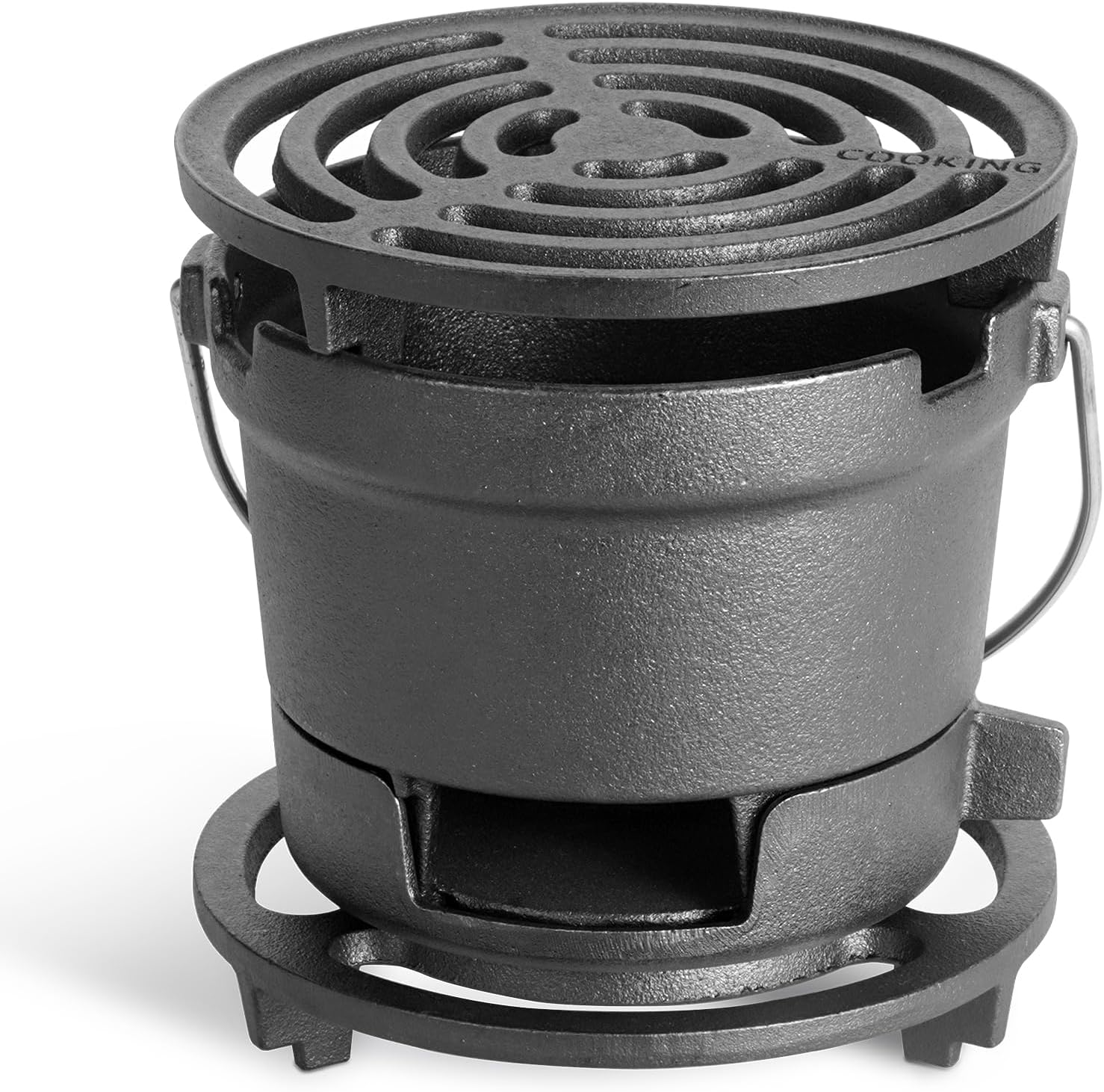 2-in-1 Hibachi Grill Outdoor, Pre-Seasoned Cast Iron, Tabletop MINI Portable Charcoal Grill for Camping - w/Draft Door, 2PCS Grates 6.3"