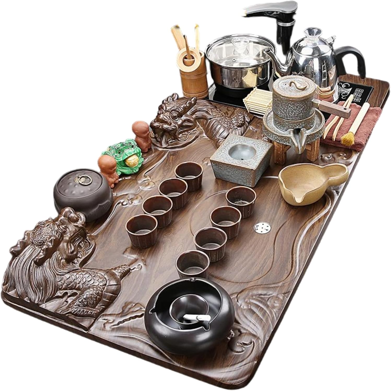 MOYEE 整套汝窑茶具套装家用 Fully Automatic Tea Set,全自动烧水壶一体茶盘 Chinese Gongfu Tea Tray 功夫泡茶台办公大茶海 A2243