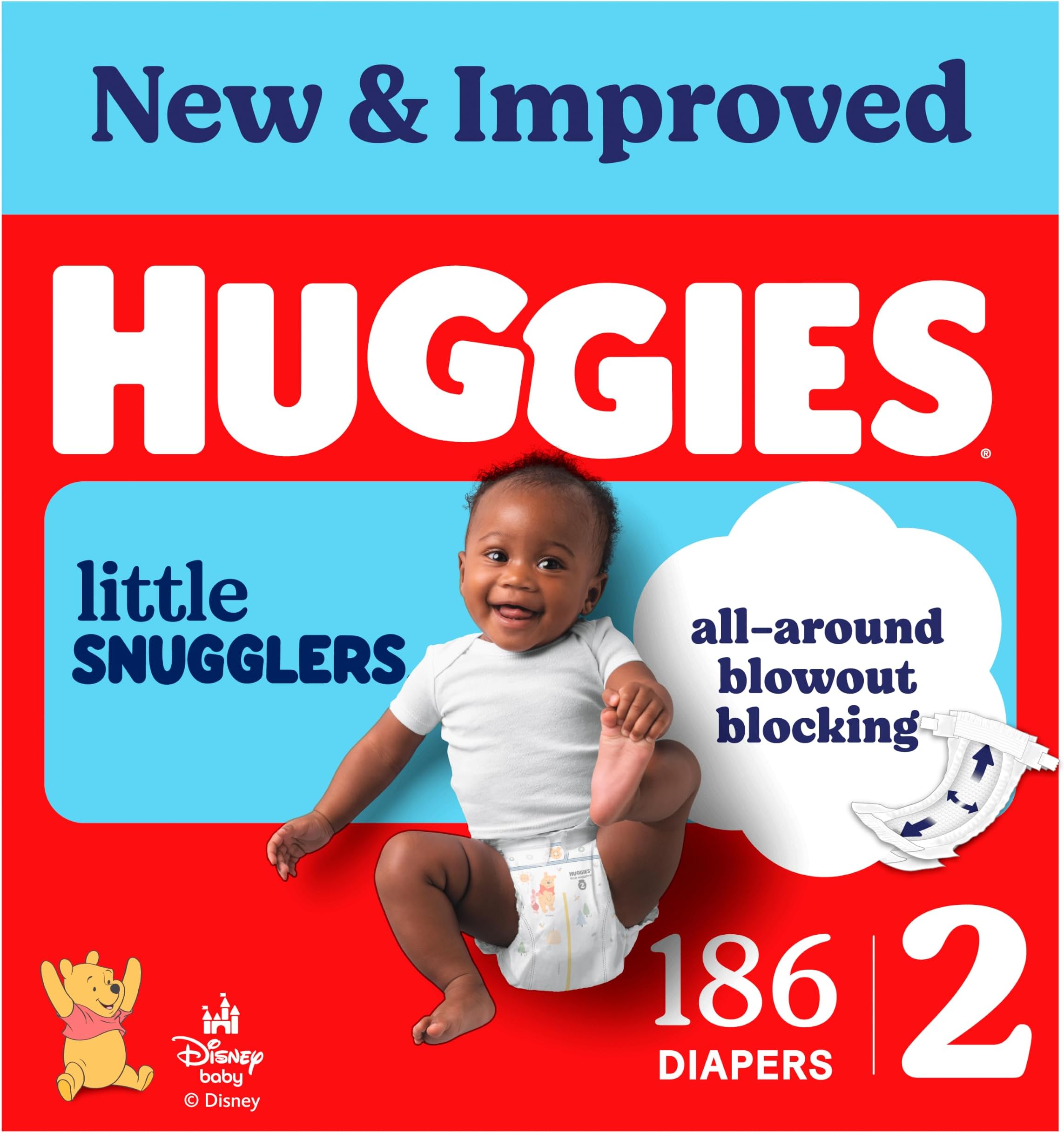 Huggies Little Snugglers Diapers Size 2, 186 Count (3 Packs of 62)