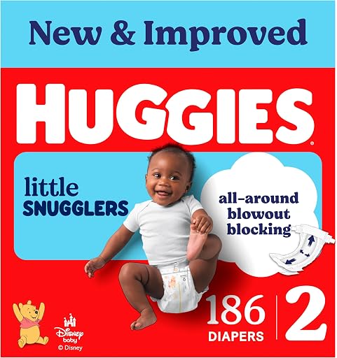 Huggies Size 2 Diapers, Little Snugglers Baby Diapers, Size 2 (12-18 lbs), 186 Count (3 Packs of 62), Packaging May Vary