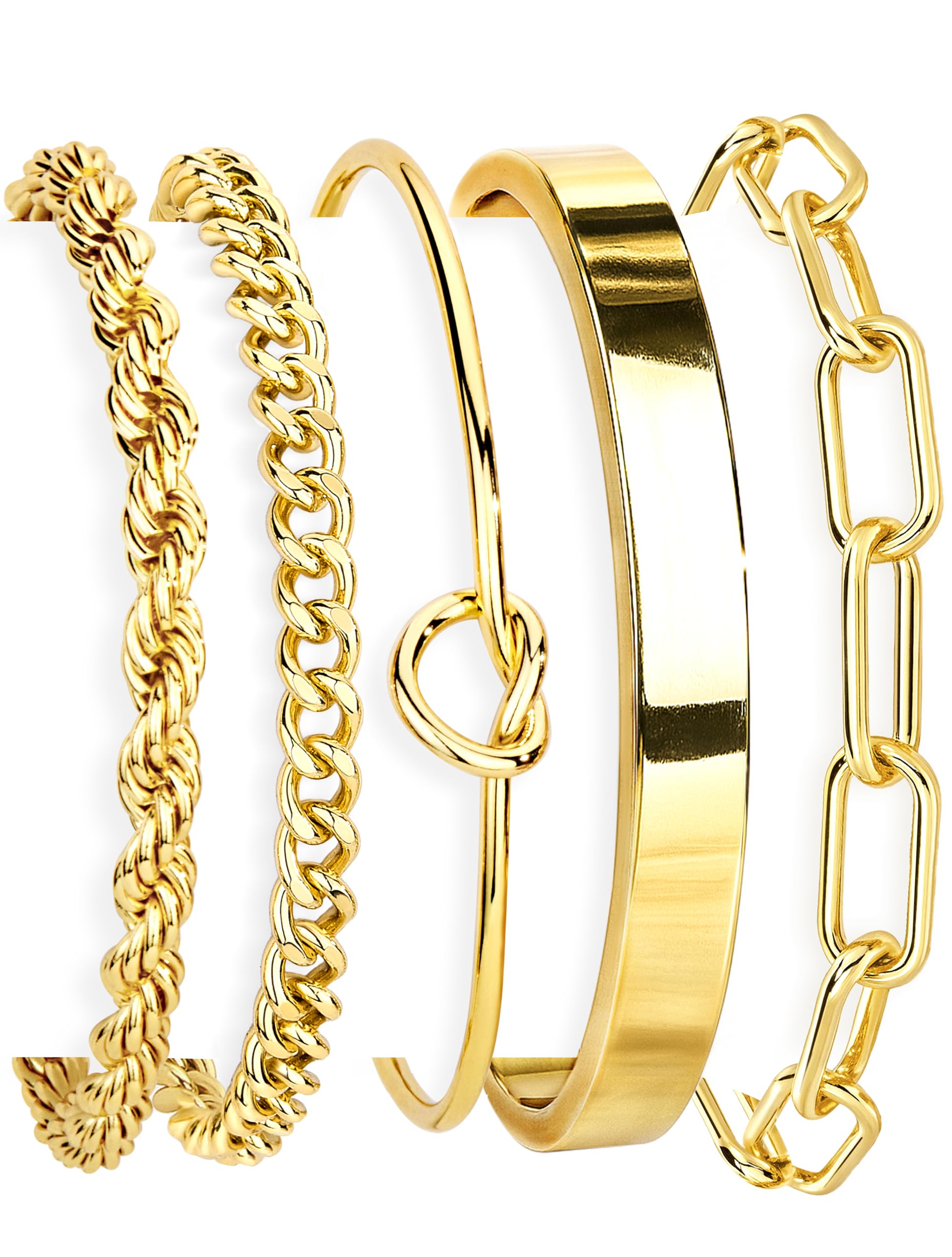 Gokeey Sterling Silver Cuff Bangle Bracelet Set for Women Non Tarnish, Silver Chunky Cuban Link Chain Heart Love Infinity Tie Knot Paperclip Beaded Twist Rope Silver Bracelets Fashion Jewelry Gifts Set