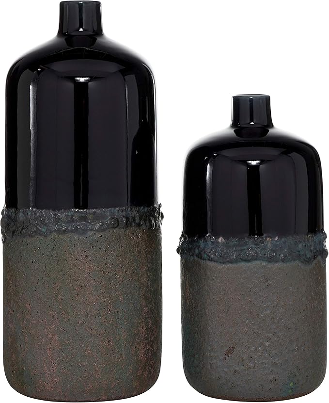 Amazon.com: UKN Round Black Glazed Ceramic Vase with Grey Dipped Textured Body Set of 2 15" 20" 8 X 19 Rustic : Home & Kitchen