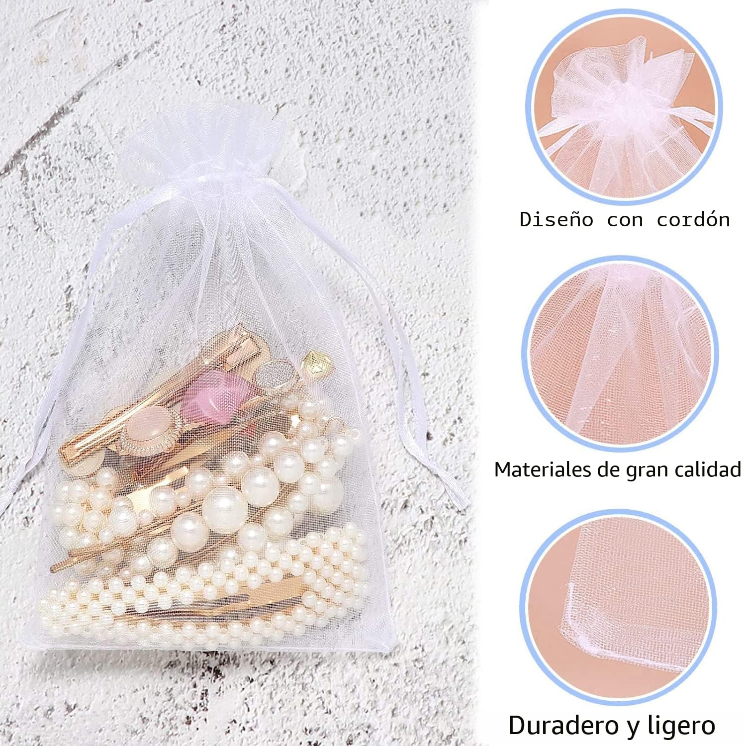 100 bolsas de organza blancas de 9 x 12 cm, bolsas de regalo, joyas para bodas, fiestas, festivales, fiestas y bodas, cordón de satén