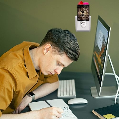 Miniatura 8 de ASAWASA Calentador de cera de metal enchufable con forro de silicona de 1 fotos, quemador de cera eléctrico, calentador de fragancia, lámpara de