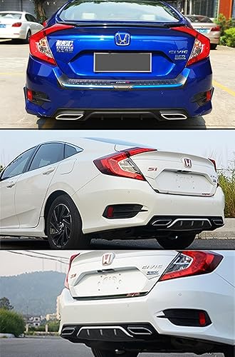 Miniatura 3 de Difusor de parachoques trasero de aleta de tiburón negro con punta de escape decorativa compatible con Honda Civic 4 puertas Sedan 2016-2018