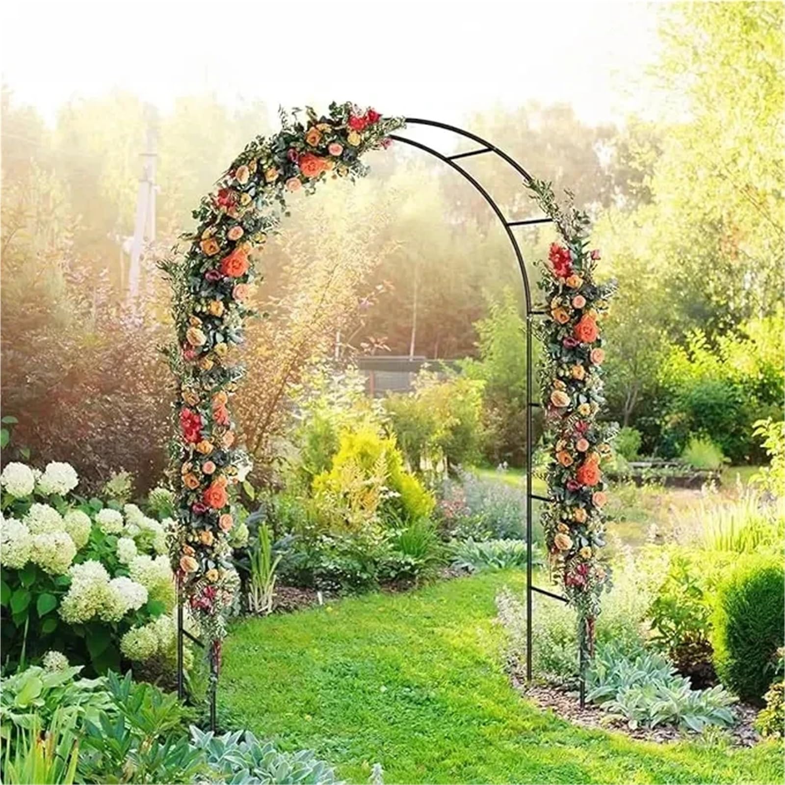 Hochzeitsbogen Bogen aus Metall, gewölbter Hochzeitsbogen, Blumenständer, Kletterranke, Pflanzenstütze, Stangenbasis, Pavillon, 1 Stück, runder Hintergrundständer for Hochzeiten