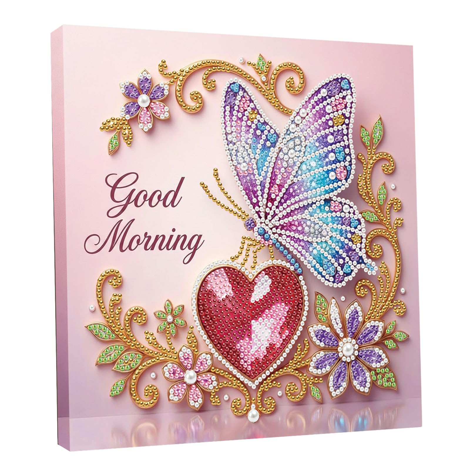 DIY Pearl Painting Kit with Wooden Frame, 3D Plastic Pearl Gemstone Ocean Art Craft for Adults Beginners, Diamond Dot Painting, Home Wall Decor Ready Gift for Women(Love Flower Butterfly)(25 * 25cm)