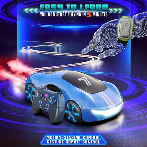 Miniatura 2 de Auto de control remoto con detección de gestos, auto de acrobacias a control remoto con rociado ligero y sonido, 2.4 GHz Hobby RC Cars Toy para