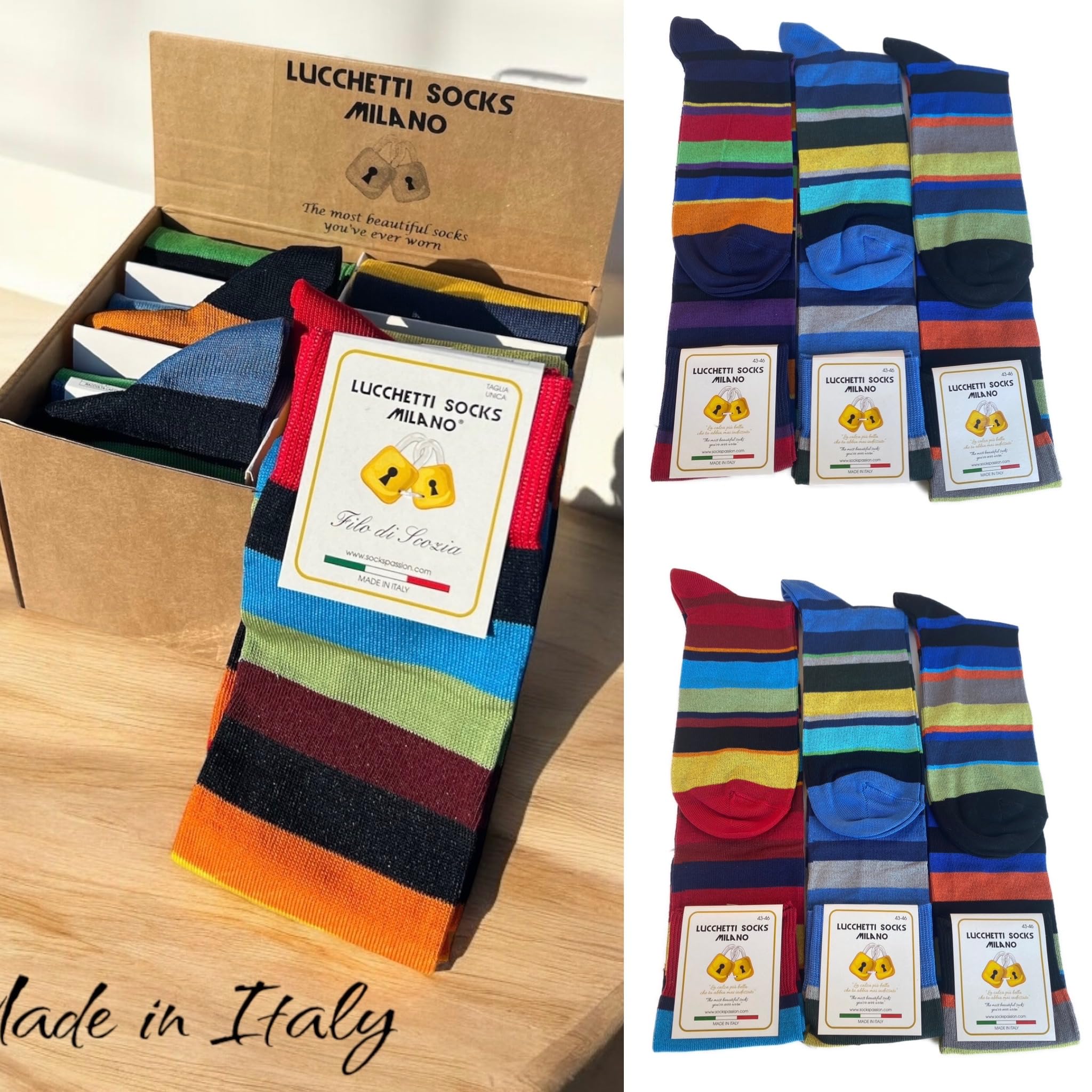 Lucchetti Socks Milano 6 Pares Calcetines Hombre Verano Hilo Escocia Hasta la Rodilla no Bajan Calcetines Algodon Hombre 100% Made in Italy Calcetines Altos Hombres Elásticos