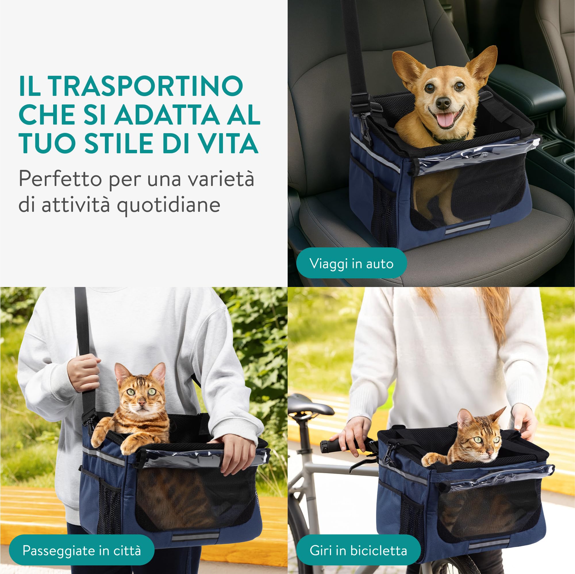 Navaris Trasportino per Cani - Cestino Bicicletta Anteriore - Cestino Bici per Cani 10 kg Sicuro e Stabile - Trasportino Cane con Cinghie di Fissaggio e Trasporto - Blu