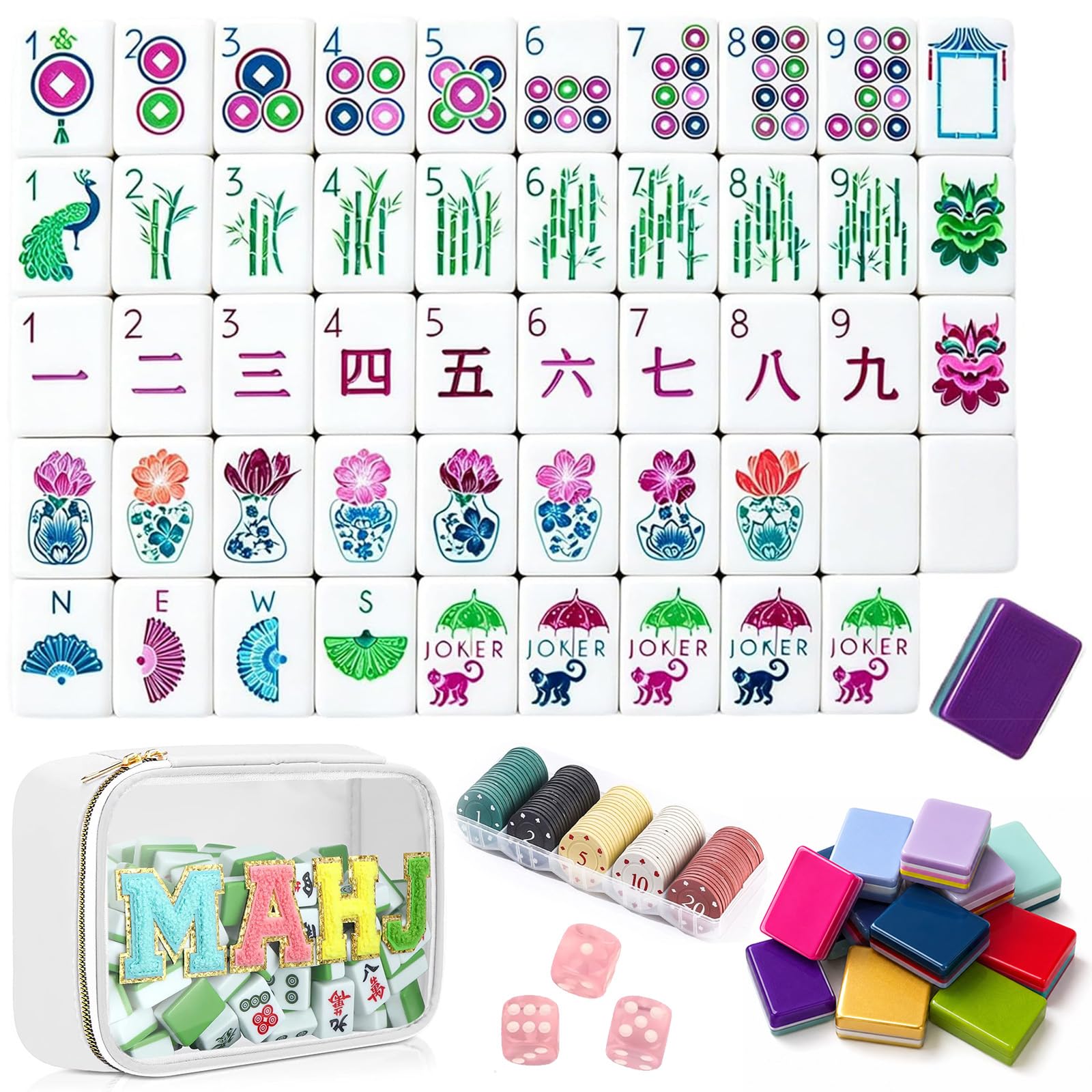 4 Layer Mahjong Tiles, 160 PCS Premium Acrylic Mahjong Tile Set with Clear Engraved Layered Tiles, American Mahjong Set with Dice & Carrying Bag, forTravel Game Nights Family Gatherings (set-2)