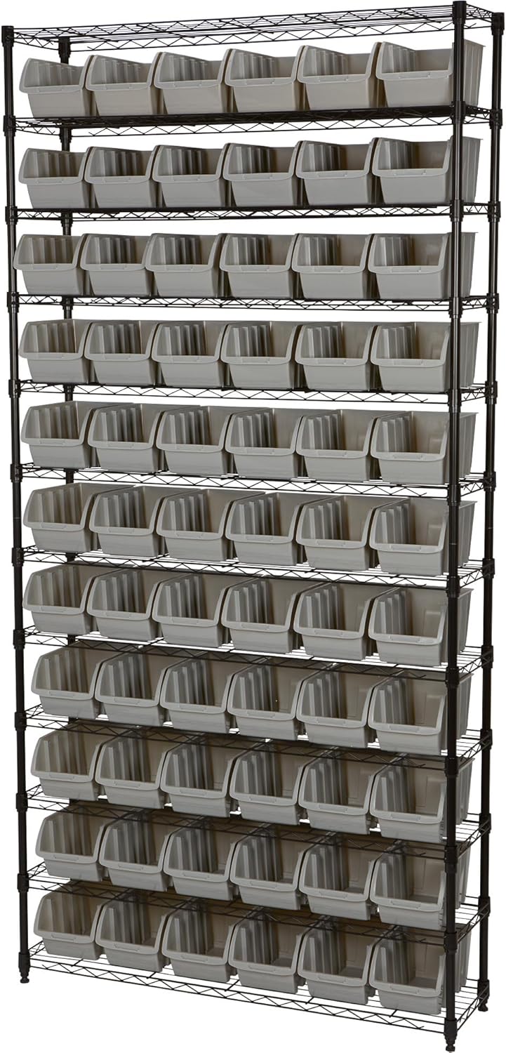 Strongway 12-Tier Single Side Wire Shelving Unit with 66 Bins - 39.5in.L x 16in.W x 80.5in.H