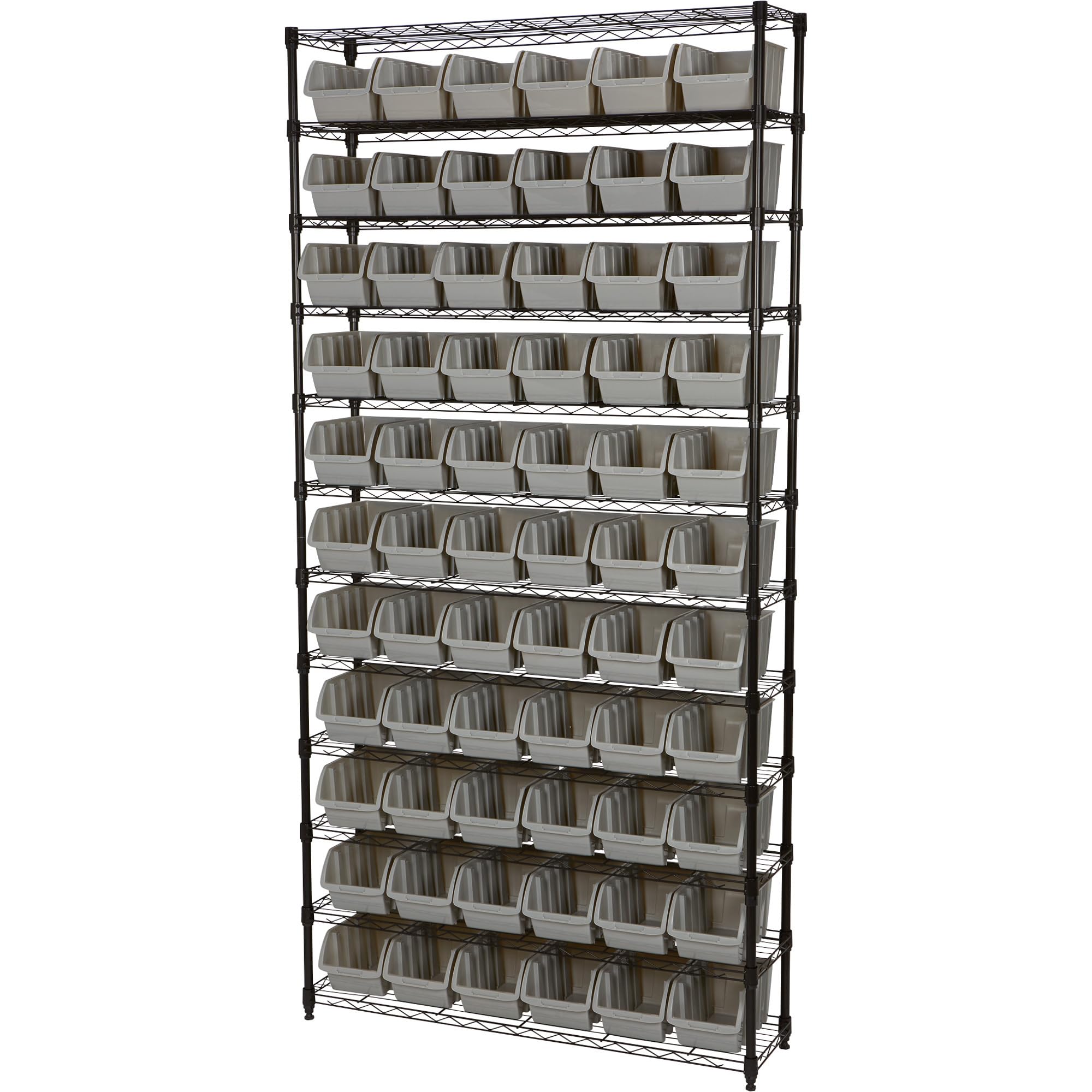 Strongway 12-Tier Single Side Wire Shelving Unit with 66 Bins - 39.5in.L x 16in.W x 80.5in.H