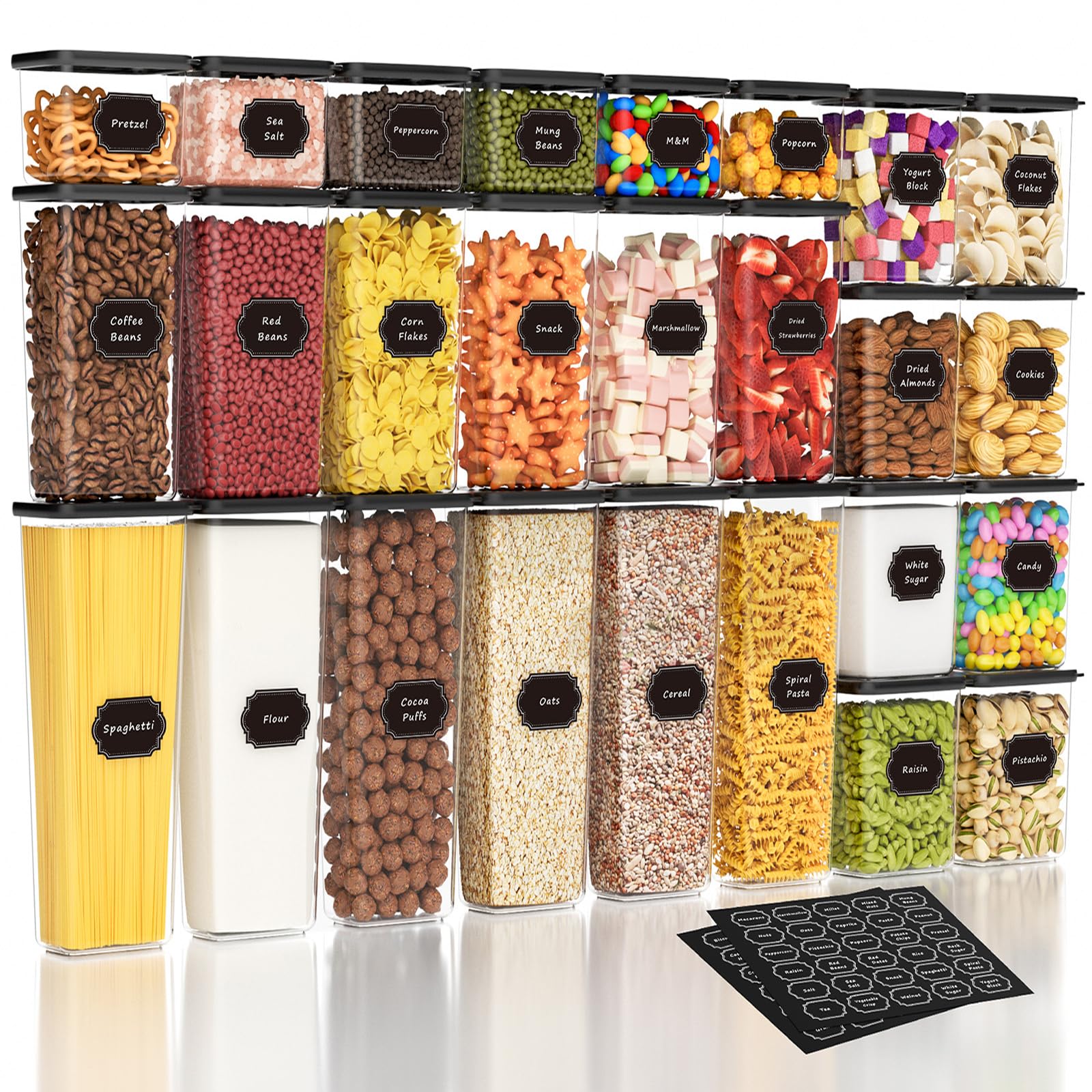 Nifogo Airtight Food Storage Containers with Lids 26 Pack, kitchen Storage Containers, Kitchen and Pantry Organization Set, for Cereal, Flour, Sugar, Pasta, Dry Food, Include 60 Labels