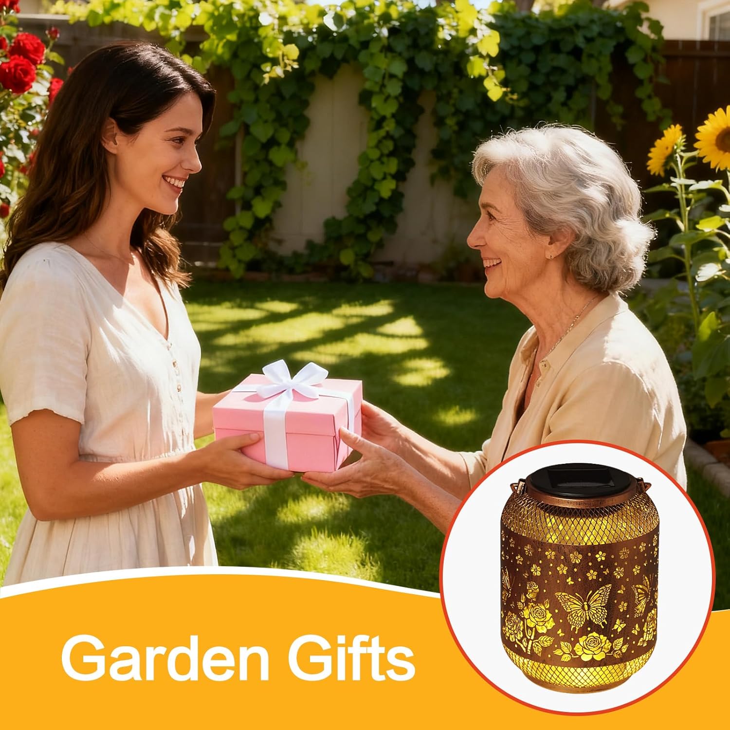 2 Pack Butterfly Solar Garden Statues Birthday Gifts for Women Mom Grandma Hanging Solar Outdoor Waterproof Metal Garden Decor Outside for Yard,Patio,Lawn Porch,Backyard