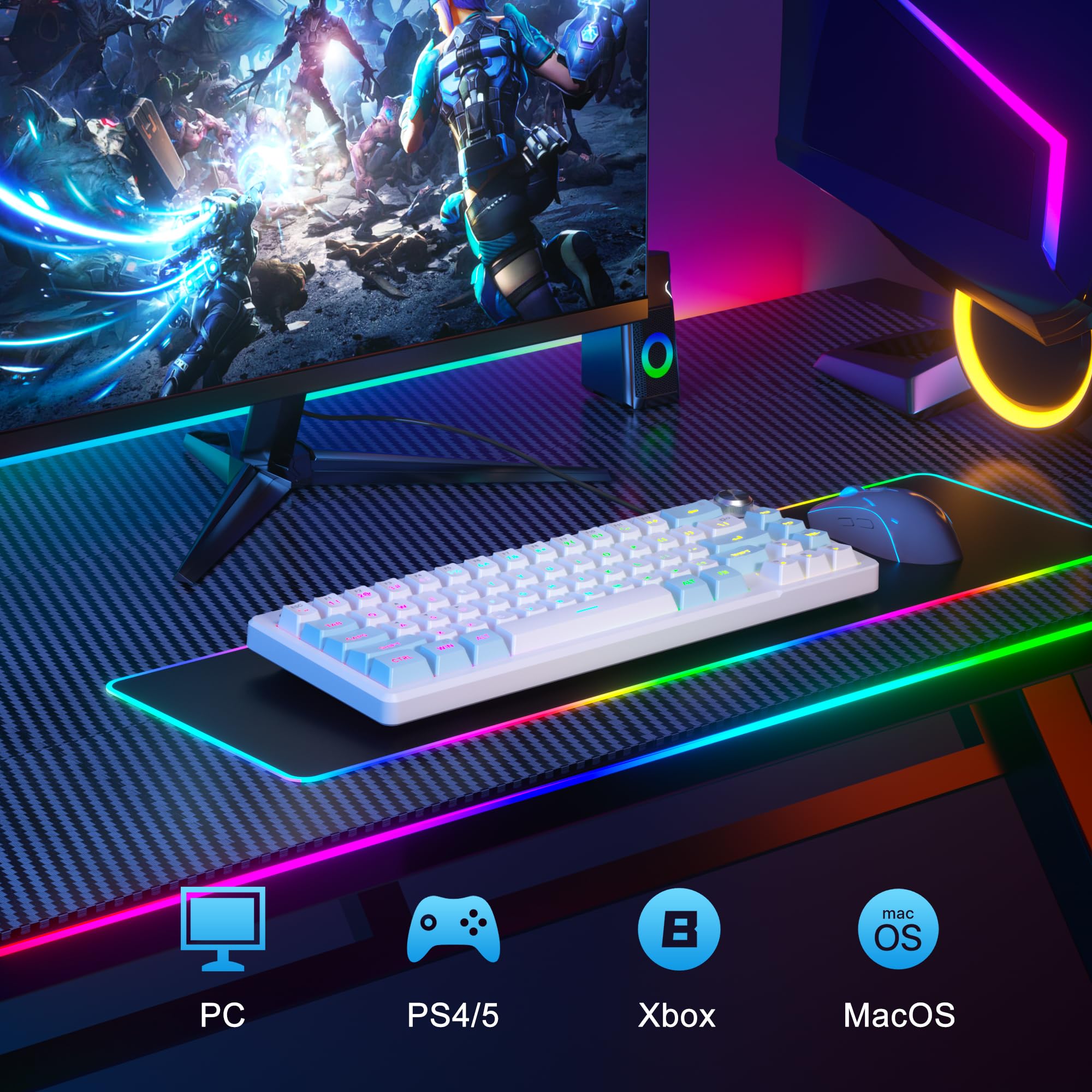 MageGee Mini 60% Gaming Keyboard, RGB Backlit Ultra-Compact Keyboard, TS68 Ergonomic Waterproof Mechanical Feeling Office Computer Keyboards for PC, MAC, PS4, Xbox ONE Gamer view 6