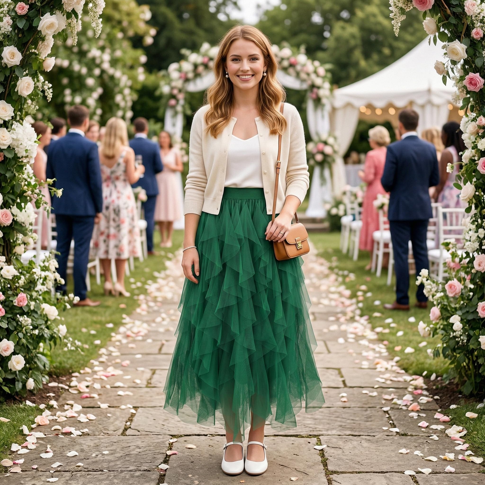 WERFORU Damska spódnica tiulowa, elastyczna talia, spódnica midi High Low Layered Puffy Fee spódniczka tutu