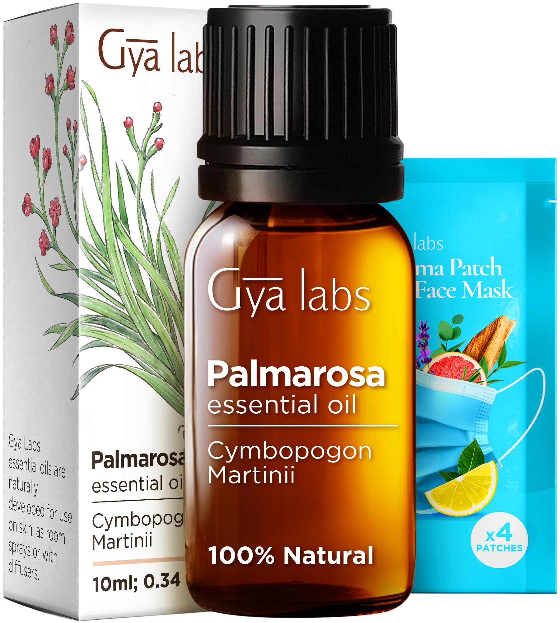 Gya Labs Palmarosa Essential Oil for Diffuser - 0.34 Fl Oz - 100% Pure Natural Palmarosa Oil for Skin, Aromatherapy, Massage, Candles Making - Sweet & Floral ScentUSDA OrganicClimatePartner certified