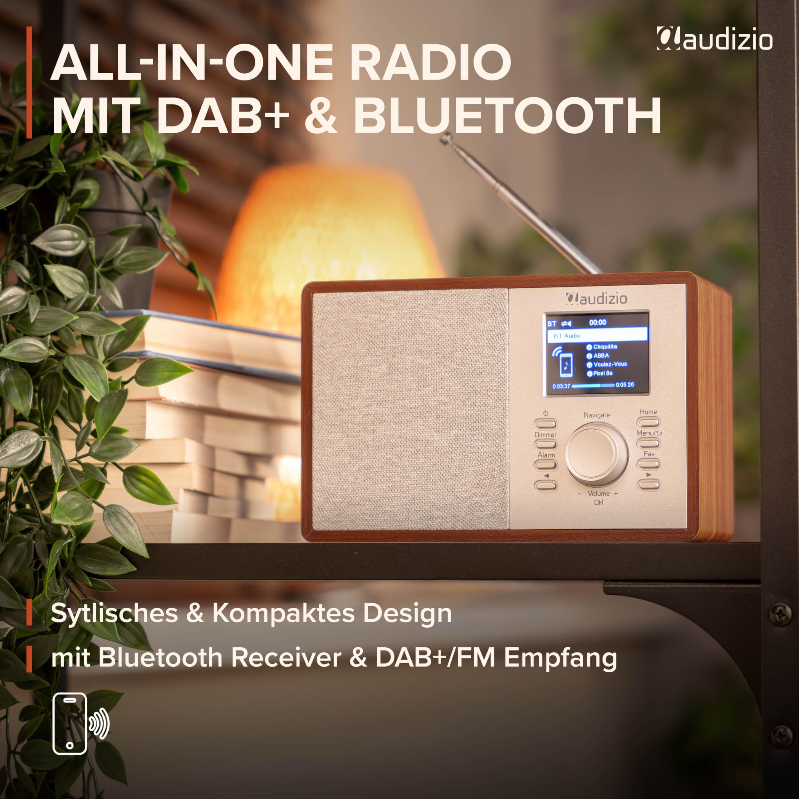 Audizio Cosa WLAN Internetradio klein - DAB+ Digitalradio mit Bluetooth - Kompaktes Küchenradio, Radiowecker, Farbdisplay & Kopfhöreranschluss - Braun