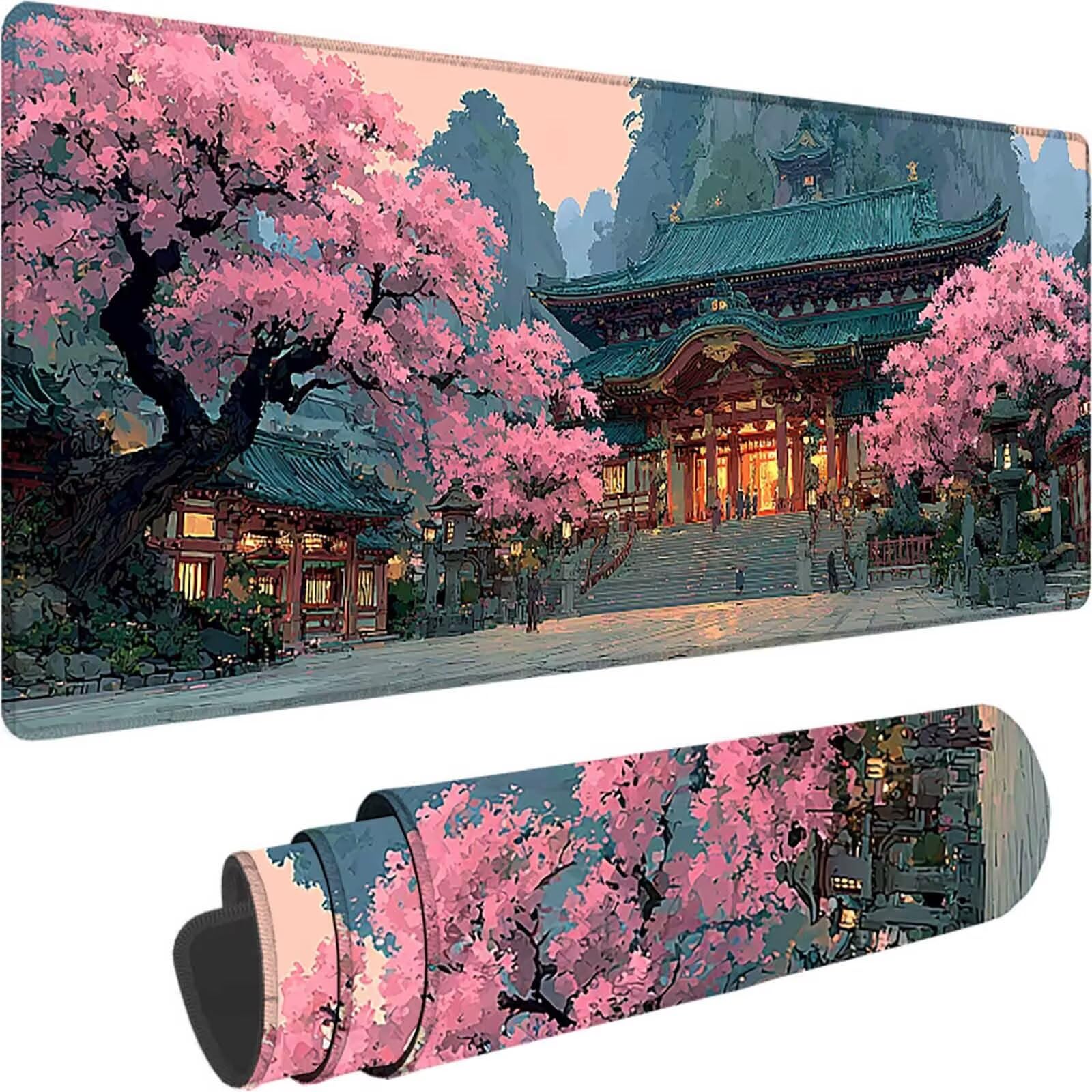 Różowa podkładka pod mysz 1200 x 600 x 3 mm duża podkładka pod mysz XXL pałac pod mysz biurko dla graczy, szyte krawędzie, antypoślizgowa gumowa podkładka pod mysz do komputera, przenośna, dekoracja
