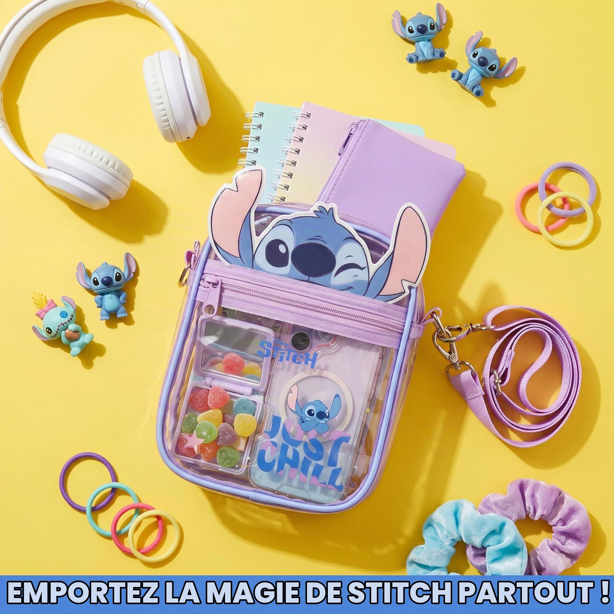 Get Trend Disney Stitch | Reine des Neiges | Minnie Mouse Sac Bandoulière Enfant Fille, Sac Transparent Fermeture Eclair et Bandoulière Réglable