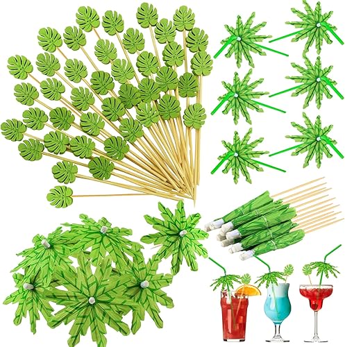 Juego de 300 popotes de paraguas con sombrillas para bebidas, palillos de dientes elegantes para aperitivos, incluye 100 pajitas tropicales, 100