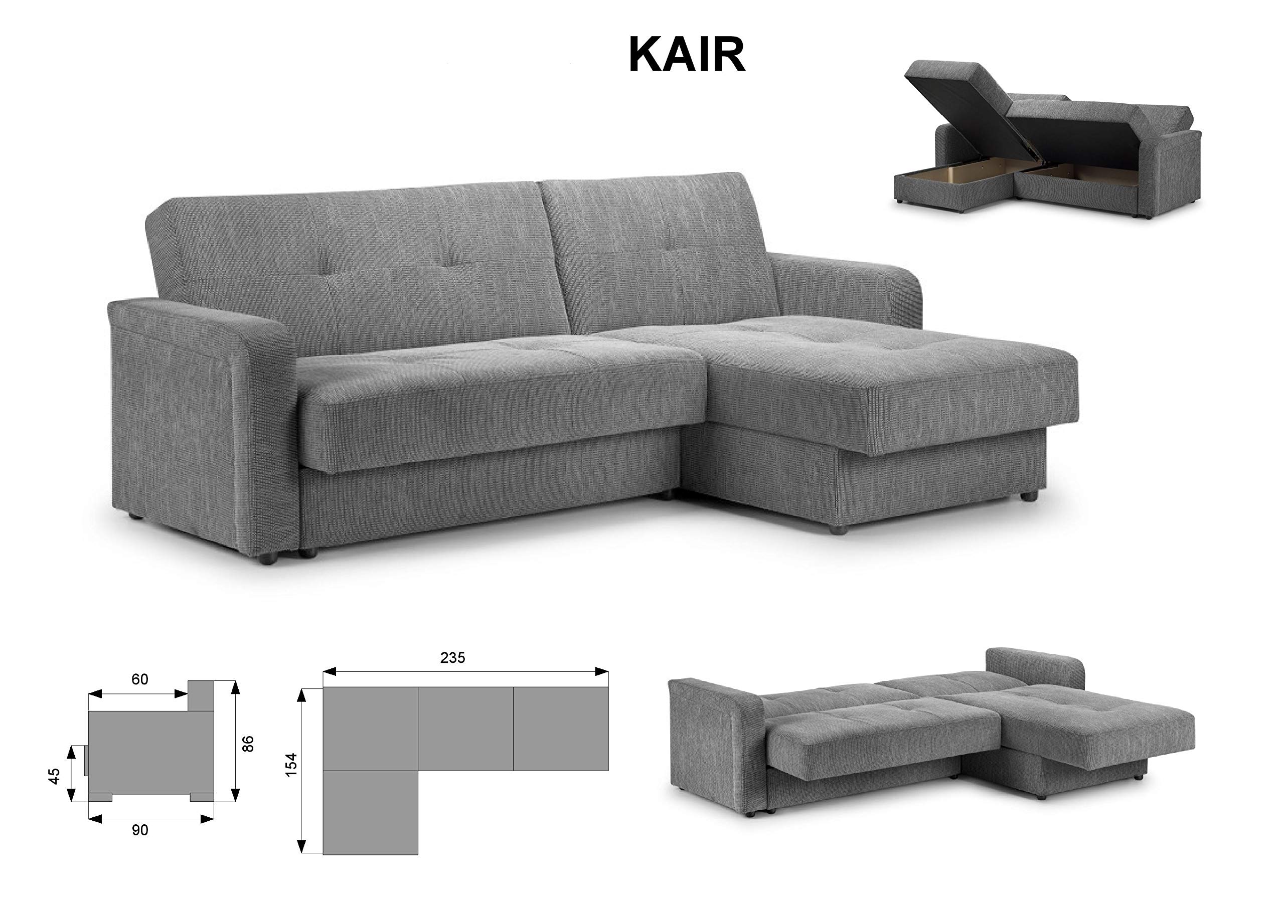 Honeypot Kair Corner Sofa Bed Double Storage Large Sleeping