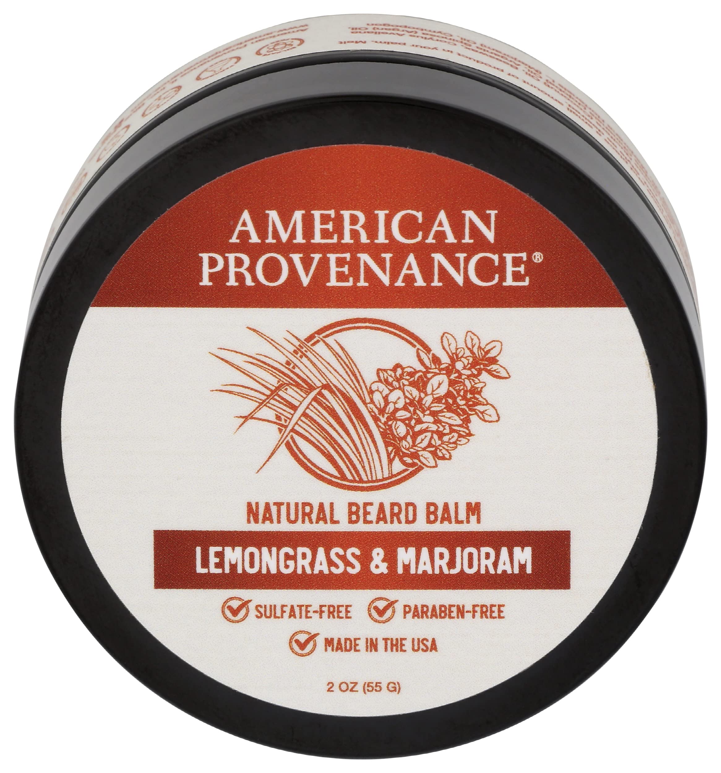 American Provenance Premium Natural Beard and Mustache Balm for Men with Shea Butter, Jojoba Oil, Argan Oil - Grooming Balm that Conditions, Moisturizes and Strenthens Beards and Mustaches of Any Length | Lemongrass & Marjoram, 2 oz (Pack of 1) Lemongrass & Marjoram (Balm)