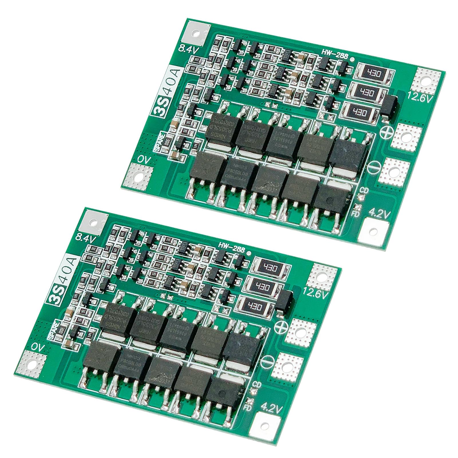 2Pcs 3S 11.1V 12V 12.6V 40A with Balance 18650 Li-ion Lithium Battery Protection Board PCB BMS Charger Protection Circuit Balance Charging Module for Drill Motor Motorcycle Battery