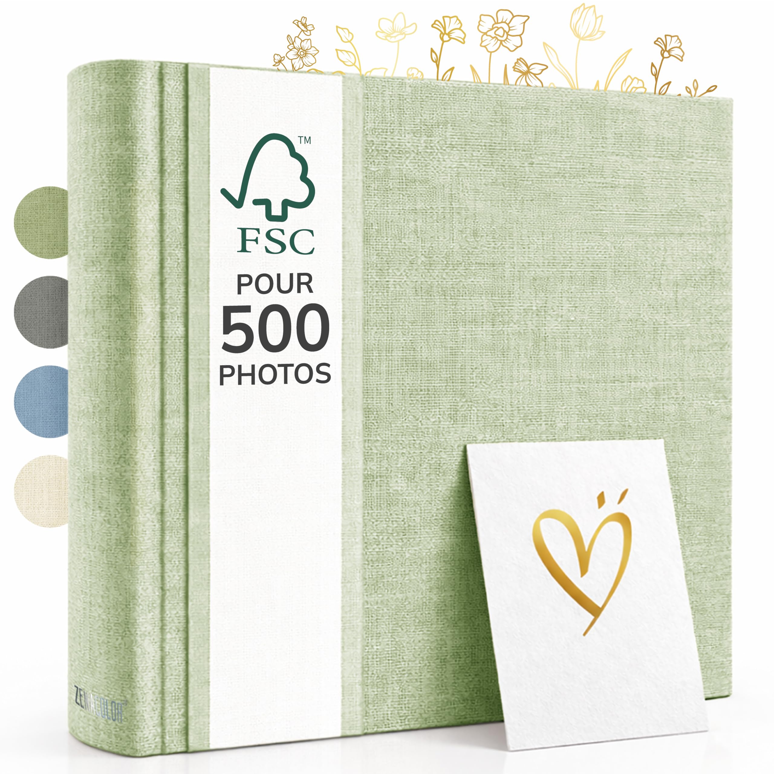 Zenacolor Album Photo Vierge - Albums photo 30x30cm Vert en Lin - Album photos 100 pages avec espace pour 500 photos